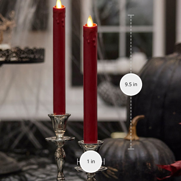 Luminara Burgundy Wax Drip Flameless Candle Tapers - Set Of 2