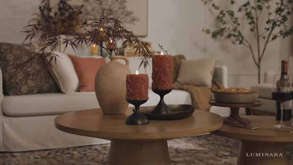 Luminara Caramel Café Embossed Leaves Flameless Candle Pillars