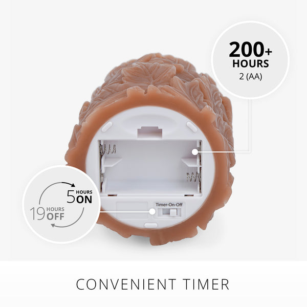 Luminara Caramel Café Embossed Leaves Flameless Candle Pillars