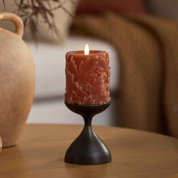 luminara Caramel Café Embossed Leaves Flameless Candle Pillars