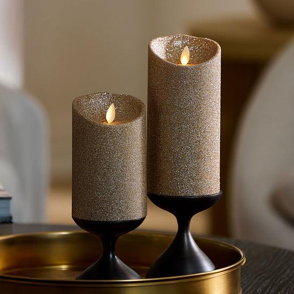 Luminara Champagne Glow Glitter Flameless Candle Pillars