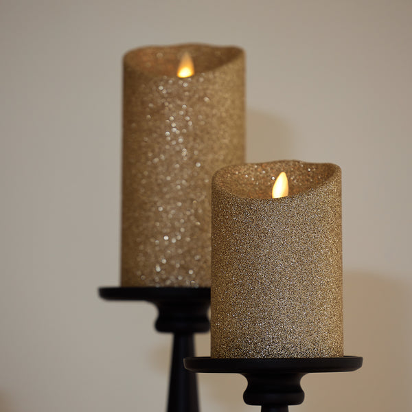 Luminara Champagne Glow Glitter Flameless Candle Pillars