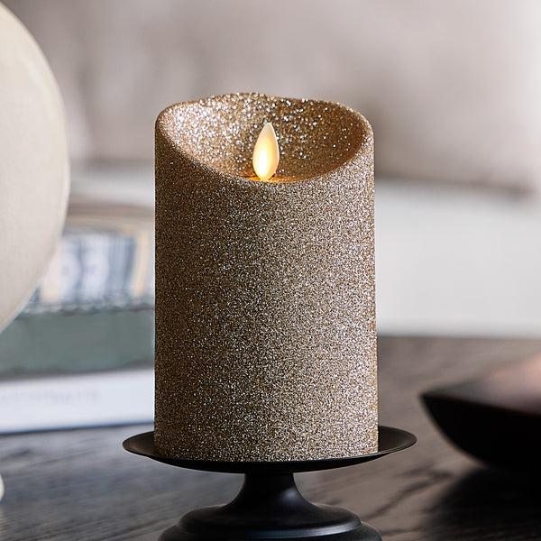 luminara Champagne Glow Glitter Flameless Candle Pillars