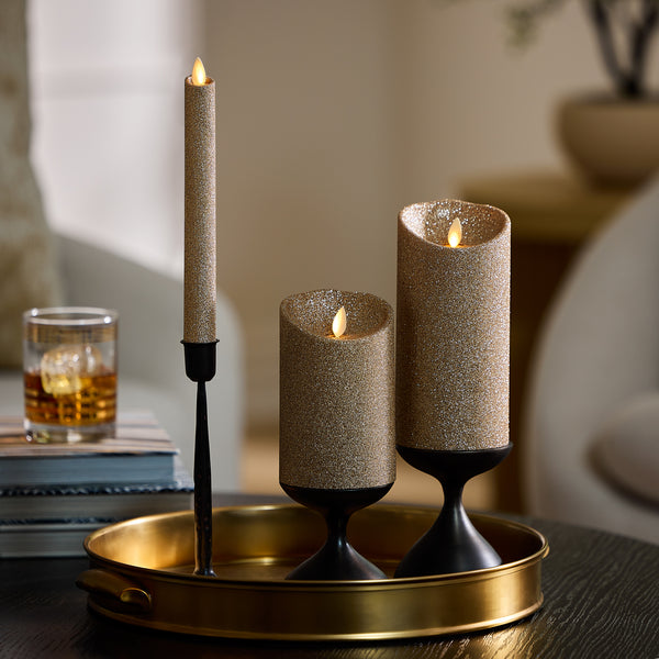 Luminara Champagne Glow Glitter Flameless Candle Taper