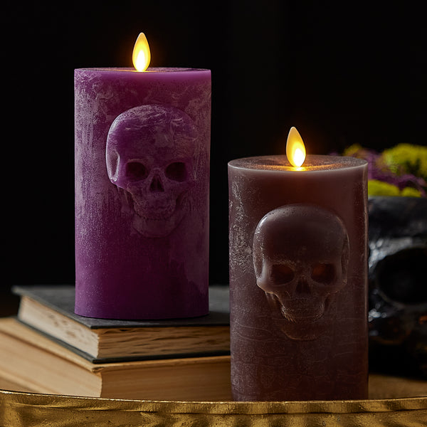 Luminara Dark Chocolate Chalky Flameless Candle Skull Pillar