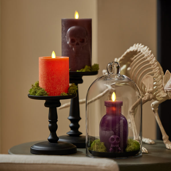 Luminara Dark Chocolate Chalky Flameless Candle Skull Pillar