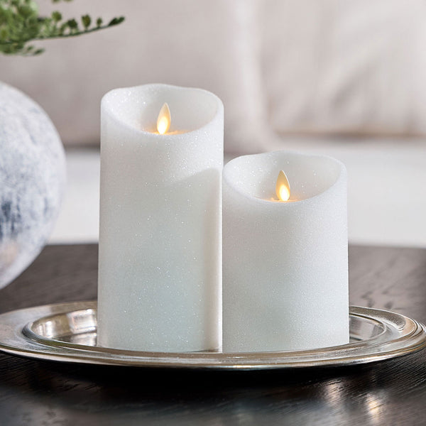 Luminara Dazzling White Glitter Flameless Candle Pillars