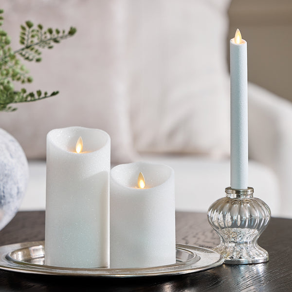 Luminara Dazzling White Glitter Flameless Candle Taper