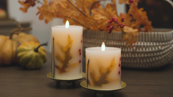 Luminara Embedded Fall Leaves & Twigs Flameless Candle Pillar