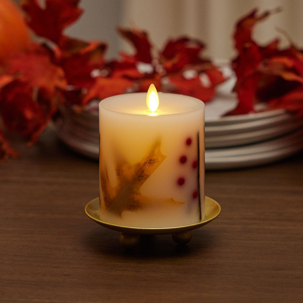 luminara Embedded Fall Leaves & Twigs Flameless Candle Pillar luminara Embedded Fall Leaves & Twigs Flameless Candle Pillar