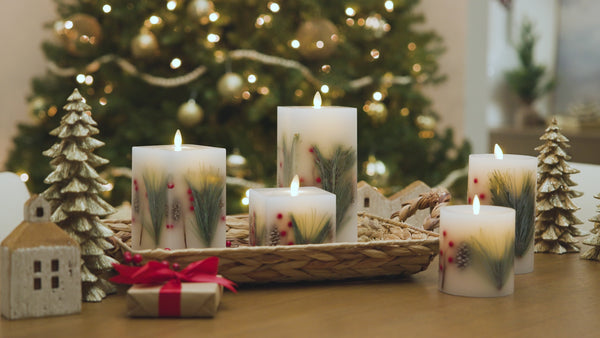 Luminara Embedded Pine Berries & Pinecones Flameless Candle Pillar