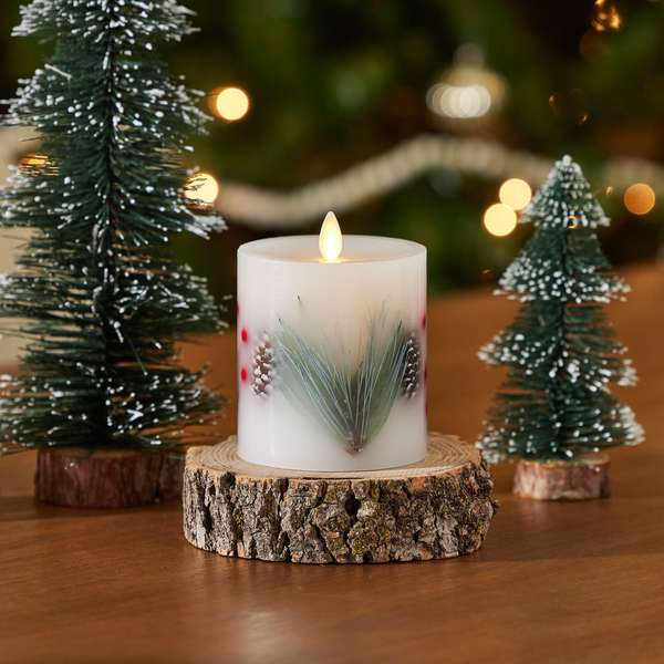 luminara Embedded Pine Berries & Pinecones Flameless Candle Pillar luminara Embedded Pine Berries & Pinecones Flameless Candle Pillar