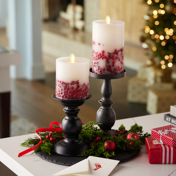 Luminara Embedded Red Berries Flameless Candle Pillar