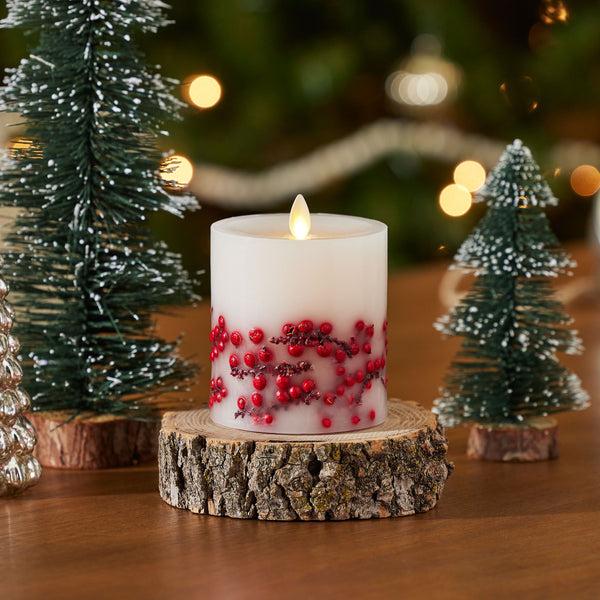 luminara Embedded Red Berries Flameless Candle Pillar