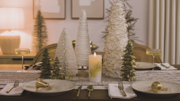 Luminara Embossed White Pinecone Flameless Candle Pillar