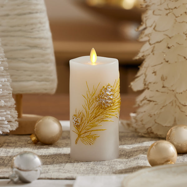 luminara Embossed White Pinecone Flameless Candle Pillar luminara Embossed White Pinecone Flameless Candle Pillar