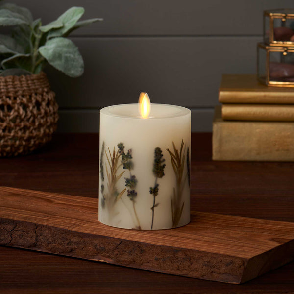 luminara Flameless Embedded Lavender & Rosemary Candle Pillar - Recessed Top