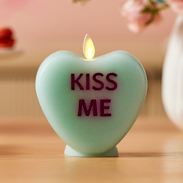 luminara Fresh Mint Flameless Candle Candy Heart "KISS ME"