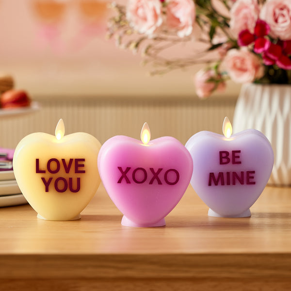Luminara Gentle Lavender Flameless Candle Candy Heart "BE MINE"