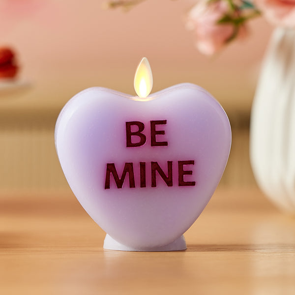 luminara Gentle Lavender Flameless Candle Candy Heart "BE MINE"