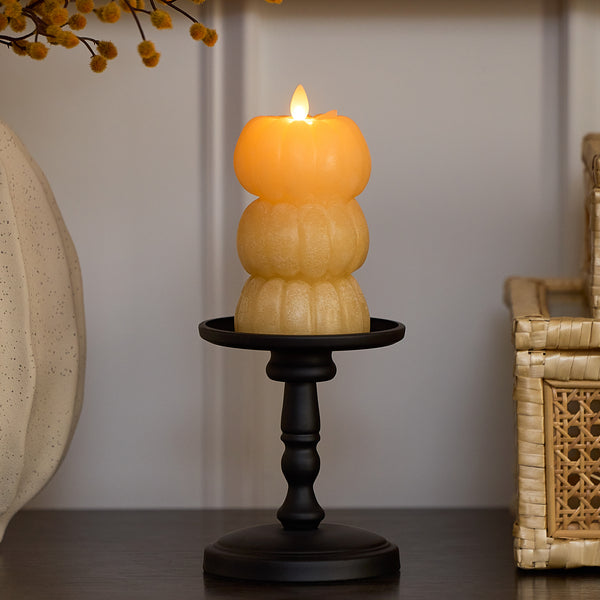 luminara Golden Husk Flameless Candle Stacked Pumpkins