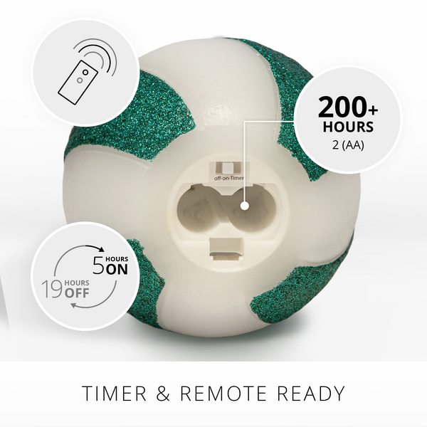 Luminara Green Candy Cane Glitter Stripe Flameless Candle Sphere