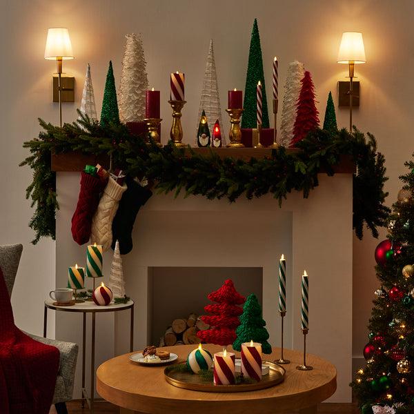 Luminara Green Candy Cane Glitter Stripe Flameless Candle Tapers - Set Of 2