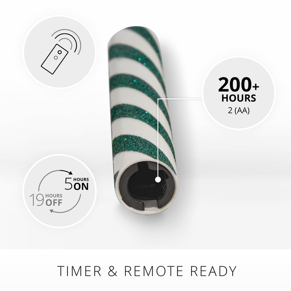 Luminara Green Candy Cane Glitter Stripe Flameless Candle Tapers - Set Of 2