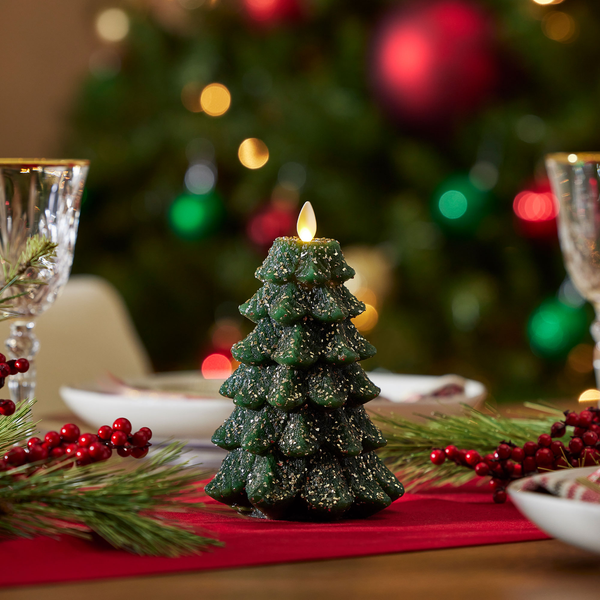 luminara Green Glitter Holiday Tree Flameless Candle