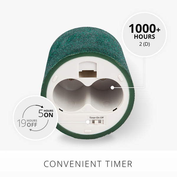 Luminara Holiday Green Glitter Flameless Candle Pillar