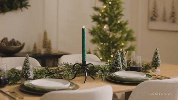 Luminara Holiday Green Glitter Flameless Candle Taper