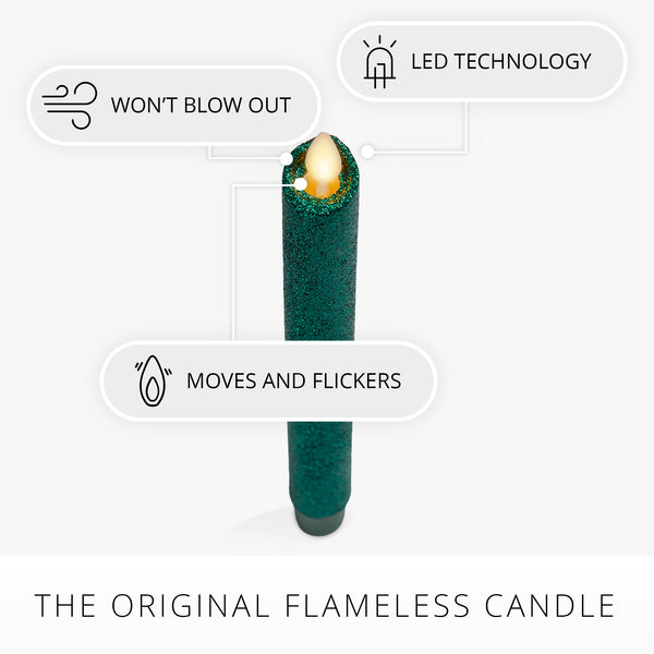 Luminara Holiday Green Glitter Flameless Candle Taper