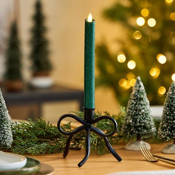 luminara Holiday Green Glitter Flameless Candle Taper