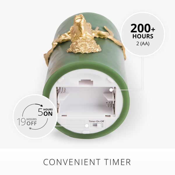 Luminara Holiday Green Reindeer Flameless Candle Pillar