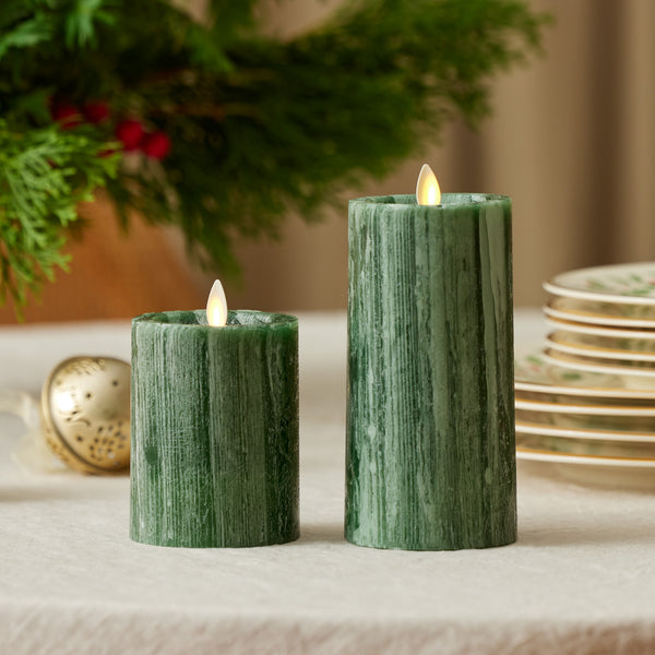 Luminara Holiday Green Selenite Flameless Candle Pillar