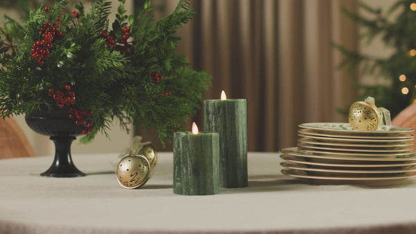 Luminara Holiday Green Selenite Flameless Candle Pillar