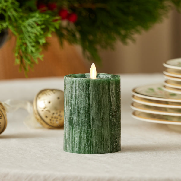 luminara Holiday Green Selenite Flameless Candle Pillar