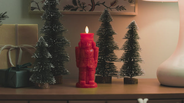 Luminara Holiday Red Chalky Flameless Candle Nutcracker