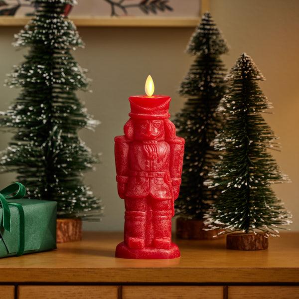 luminara Holiday Red Chalky Flameless Candle Nutcracker