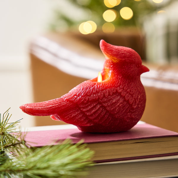 Luminara Holiday Red Glitter Flameless Candle Cardinal