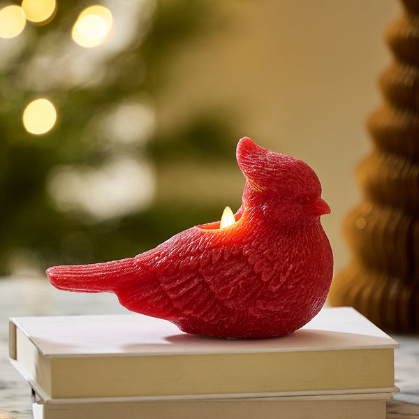 luminara Holiday Red Glitter Flameless Candle Cardinal