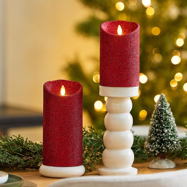Luminara Holiday Red Glitter Flameless Candle Pillar