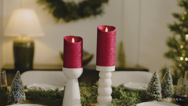 Luminara Holiday Red Glitter Flameless Candle Pillar