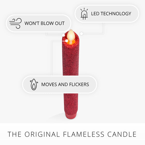 Luminara Holiday Red Glitter Flameless Candle Taper