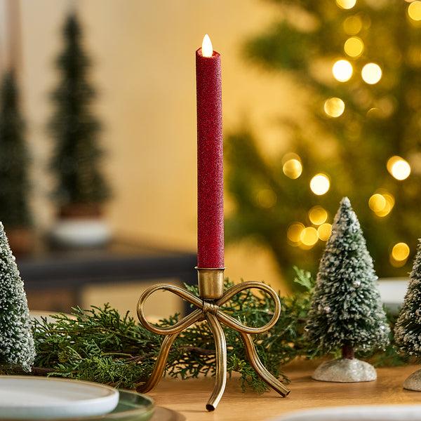 luminara Holiday Red Glitter Flameless Candle Taper