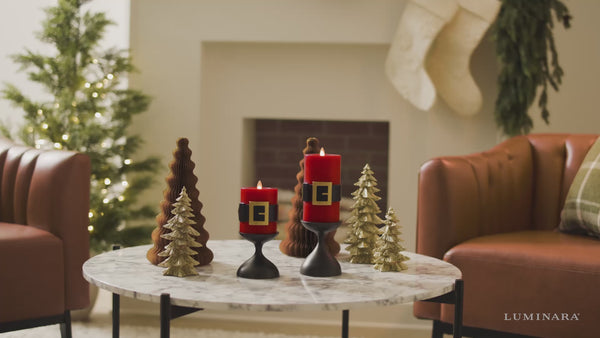 Luminara Holiday Red Santa Belt Flameless Candle Pillar