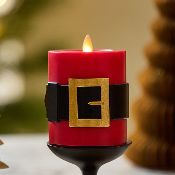 luminara Holiday Red Santa Belt Flameless Candle Pillar