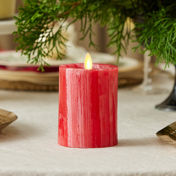 luminara Holiday Red Selenite Flameless Candle Pillar