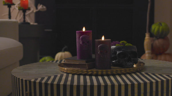 Luminara Imperial Purple Chalky Flameless Candle Skull Pillar