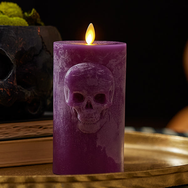 luminara Imperial Purple Chalky Flameless Candle Skull Pillar